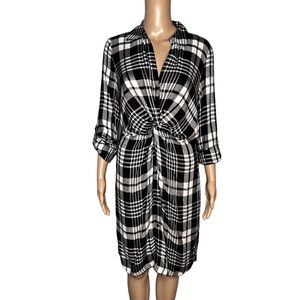 I.N.C international concepts black white plaid knot front long sleeve dress 4